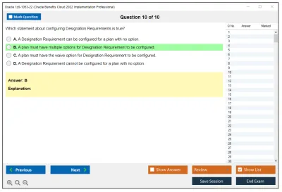 Oracle 1z0-1053-22 Oracle Benefits Cloud 2022 Implementation Professional Practice test exam simulator test engine exam Prep practice test questions answers Image 10