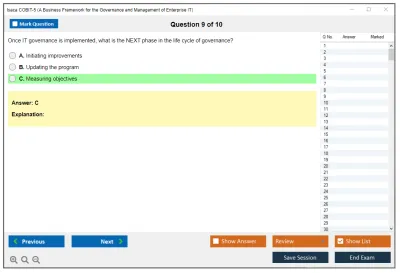 Isaca COBIT-5 A Business Framework for the Governance and Management of Enterprise IT Practice test exam simulator test engine exam Prep practice test questions answers Image 9