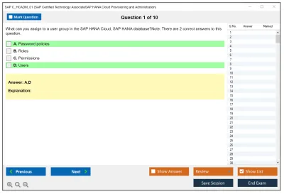 SAP C_HCADM_01 SAP Certified Technology AssociateSAP HANA Cloud Provisioning and Administration Practice test exam simulator test engine exam Prep practice test questions answers Image 1