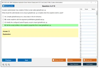 IBM C9510-401 D Application Server Network Deployment V8.5.5 and Liberty Profile System Administration Practice test exam simulator test engine exam Prep practice test questions answers Image 4