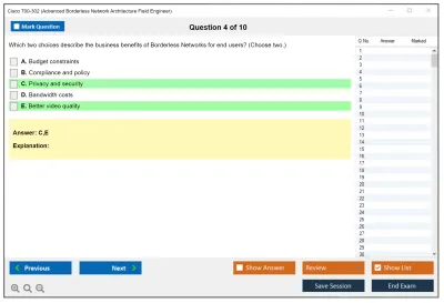 Cisco 700-302 Advanced Borderless Network Architecture Field Engineer Practice test exam simulator test engine exam Prep practice test questions answers Image 4