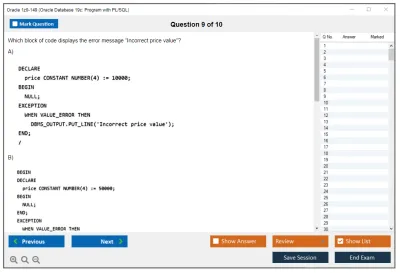 Oracle 1z0-149 Oracle Database 19c: Program with PL/SQL Practice test exam simulator test engine exam Prep practice test questions answers Image 9