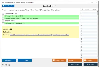 Citrix 1Y0-204 Citrix Virtual Apps and Desktops 7 Administration exam Practice test exam simulator test engine exam Prep practice test questions answers Image 2