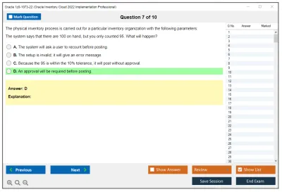 Oracle 1z0-1073-22 Oracle Inventory Cloud 2022 Implementation Professional Practice test exam simulator test engine exam Prep practice test questions answers Image 7