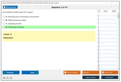 Infosys TETAESTSAPIC1019 AS-TETAESTSAPIC1019-ES-FUNC-100-SAP-Success Factors Practice test exam simulator test engine exam Prep practice test questions answers Image 3