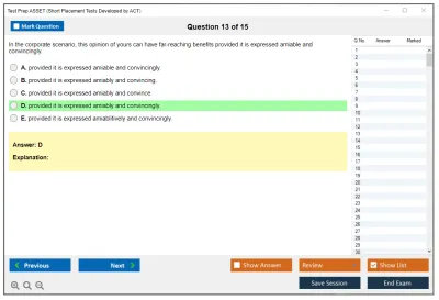 Test Prep ASSET Short Placement Tests Developed by ACT Practice test exam simulator test engine exam Prep practice test questions answers Image 13