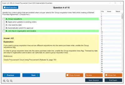 Oracle 1z0-1065-20 Oracle Procurement Cloud 2020 Implementation Essentials Practice test exam simulator test engine exam Prep practice test questions answers Image 4