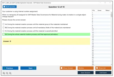 SAP C_MDG_90 SAP Certified Application Associate - SAP Master Data Governance Practice test exam simulator test engine exam Prep practice test questions answers Image 12