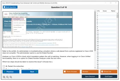 Cisco 300-815 Implementing Cisco Advanced Call Control and Mobility Services (CLACCM) Practice test exam simulator test engine exam Prep practice test questions answers Image 5