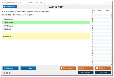 SAP C_ACTIVATE05 SAP Certified Associate - SAP Activate Project Manager Practice test exam simulator test engine exam Prep practice test questions answers Image 10