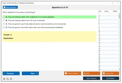 Oracle 1z0-908 MySQL 8.0 Database Administrator Practice test exam simulator test engine exam Prep practice test questions answers Image 9