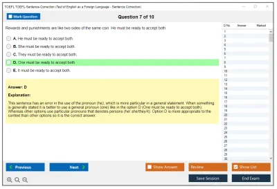TOEFL TOEFL-Sentence-Correction Test of English as a Foreign Language - Sentence Correction Practice test exam simulator test engine exam Prep practice test questions answers Image 7