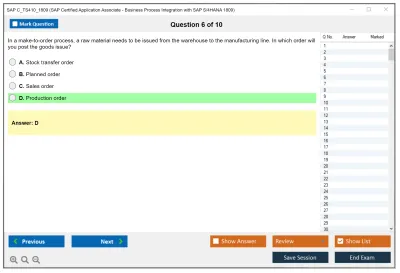 SAP C_TS410_1809 SAP Certified Application Associate - Business Process Integration with SAP S/4HANA 1809 Practice test exam simulator test engine exam Prep practice test questions answers Image 6