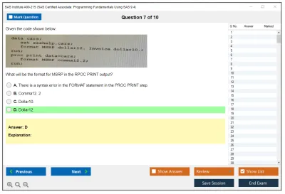 SAS Institute A00-215 SAS Certified Associate: Programming Fundamentals Using SAS 9.4 Practice test exam simulator test engine exam Prep practice test questions answers Image 7