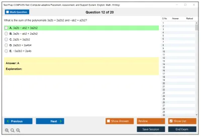 Test Prep COMPASS-Test Computer-adaptive Placement, Assessment, and Support System: English, Math, Writing Practice test exam simulator test engine exam Prep practice test questions answers Image 12