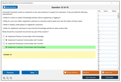 Salesforce ADM-261 Salesforce Service Cloud Administration Practice test exam simulator test engine exam Prep practice test questions answers Image 12