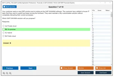 SAP P_S4FIN_1709 SAP Certified Application Professional - Financials in SAP S/4HANA 1709 for SAP ERP Financials Experts Practice test exam simulator test engine exam Prep practice test questions answers Image 7