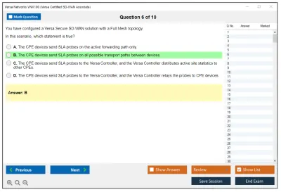Versa Networks VNX100 Versa Certified SD-WAN Associate Practice test exam simulator test engine exam Prep practice test questions answers Image 6