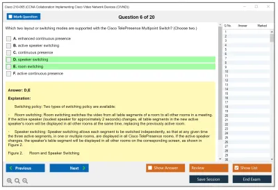 Cisco 210-065 CCNA Collaboration Implementing Cisco Video Network Devices (CIVND) Practice test exam simulator test engine exam Prep practice test questions answers Image 6
