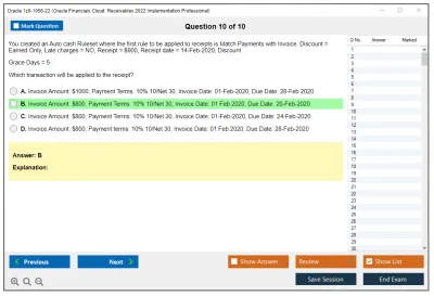 Oracle 1z0-1056-22 Oracle Financials Cloud: Receivables 2022 Implementation Professional Practice test exam simulator test engine exam Prep practice test questions answers Image 10