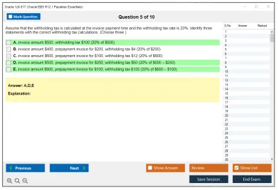 Oracle 1z0-517 Oracle EBS R12.1 Payables Essentials Practice test exam simulator test engine exam Prep practice test questions answers Image 5