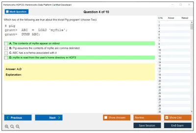 Hortonworks HDPCD Hortonworks Data Platform Certified Developer Practice test exam simulator test engine exam Prep practice test questions answers Image 4