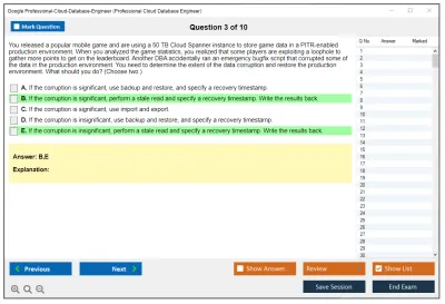 Google Professional-Cloud-Database-Engineer Google Cloud Certified - Professional Cloud Database Engineer Practice test exam simulator test engine exam Prep practice test questions answers Image 3