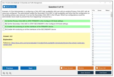 Citrix 1Y0-240 Citrix NetScaler 12 Essentials and Traffic Management Practice test exam simulator test engine exam Prep practice test questions answers Image 5