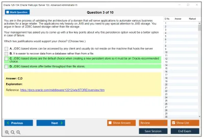Oracle 1z0-134 Oracle WebLogic Server 12c: Advanced Administrator II Practice test exam simulator test engine exam Prep practice test questions answers Image 3