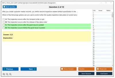 SAP C_TS414_2021 SAP Certified Application AssociateSAP S/4HANA Quality Management Practice test exam simulator test engine exam Prep practice test questions answers Image 2