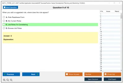 SAP C_THR95_2211 SAP Certified Application AssociateSAP SuccessFactors Career Development Planning and Mentoring 1H/2022 Practice test exam simulator test engine exam Prep practice test questions answers Image 9
