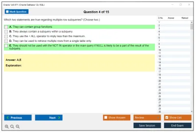Oracle 1z0-071 Oracle Database 12c SQL Practice test exam simulator test engine exam Prep practice test questions answers Image 4