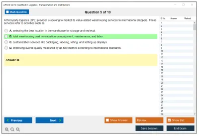 APICS CLTD Certified in Logistics, Transportation and Distribution Practice test exam simulator test engine exam Prep practice test questions answers Image 5