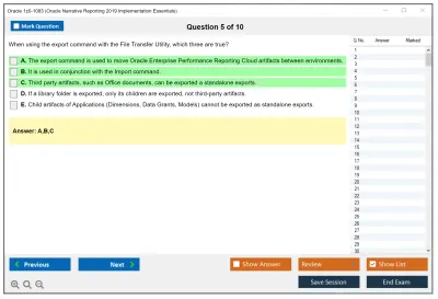 Oracle 1z0-1083 Oracle Narrative Reporting 2019 Implementation Essentials Practice test exam simulator test engine exam Prep practice test questions answers Image 5