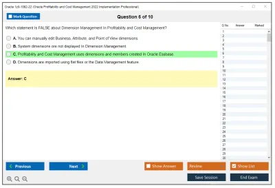 Oracle 1z0-1082-22 Oracle Profitability and Cost Management 2022 Implementation Professional Practice test exam simulator test engine exam Prep practice test questions answers Image 6