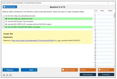 Oracle 1z0-447 Oracle GoldenGate 12c Implementation Essentials Practice test exam simulator test engine exam Prep practice test questions answers Image 5
