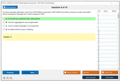 SAP C_HCMOD_03 SAP Certified Application Associate - SAP HANA Cloud Modeling Practice test exam simulator test engine exam Prep practice test questions answers Image 8