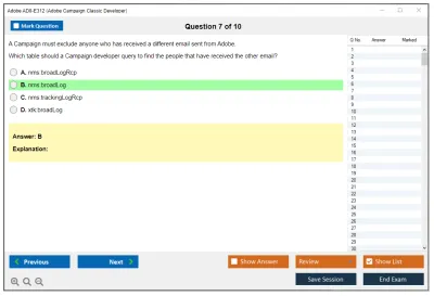 Adobe AD0-E312 Adobe Campaign Classic Developer Practice test exam simulator test engine exam Prep practice test questions answers Image 7