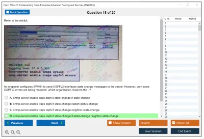 Cisco 300-410 Implementing Cisco Enterprise Advanced Routing and Services (300-410 ENARSI) Practice test exam simulator test engine exam Prep practice test questions answers Image 18
