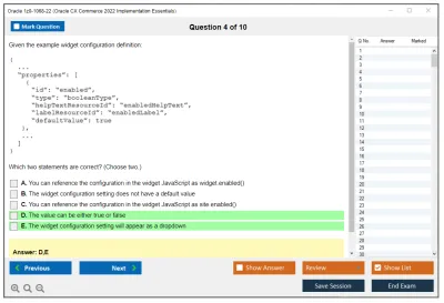 Oracle 1z0-1068-22 Oracle CX Commerce 2022 Implementation Essentials Practice test exam simulator test engine exam Prep practice test questions answers Image 4