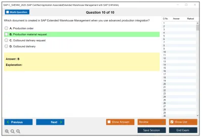 SAP C_S4EWM_2020 SAP Certified Associate - Extended Warehouse Management with SAP S/4HANA Practice test exam simulator test engine exam Prep practice test questions answers Image 10