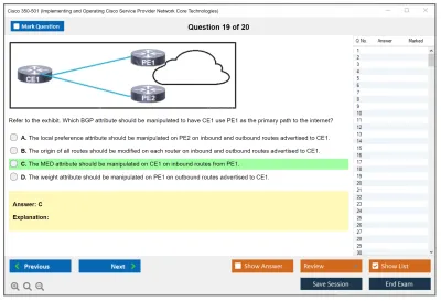 Cisco 350-501 Implementing and Operating Cisco Service Provider Network Core Technologies (350-501 SPCOR) Practice test exam simulator test engine exam Prep practice test questions answers Image 19