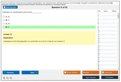 Test Prep ASVAB-Test Armed Services Vocational Aptitude Battery Test: General Science, Arithmetic Reasoning, Word Knowledge, Paragraph Comprehension, Mathematics Knowledge, Electronics Information, Automotive & Shop Information, Mechanical Comprehension, Assembling Objects Practice test exam simulator test engine exam Prep practice test questions answers Image 6