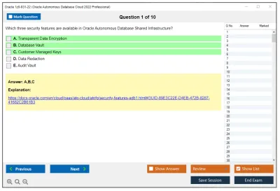 Oracle 1z0-931-22 Oracle Autonomous Database Cloud 2022 Professional Practice test exam simulator test engine exam Prep practice test questions answers Image 1