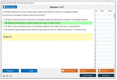 Adobe AD0-E308 Adobe Campaign Classic Developer Practice test exam simulator test engine exam Prep practice test questions answers Image 7