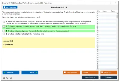 Oracle 1z0-1041-22 Oracle Cloud Platform Enterprise Analytics 2022 Professional Practice test exam simulator test engine exam Prep practice test questions answers Image 5
