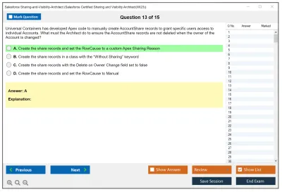 Salesforce Sharing-and-Visibility-Architect Salesforce Certified Sharing and Visibility Architect Practice test exam simulator test engine exam Prep practice test questions answers Image 13