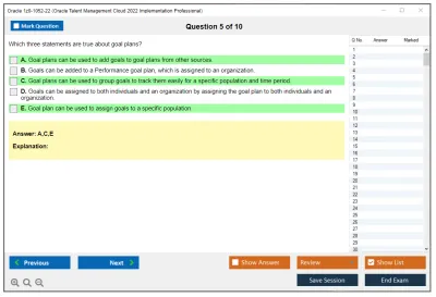 Oracle 1z0-1052-22 Oracle Talent Management Cloud 2022 Implementation Professional Practice test exam simulator test engine exam Prep practice test questions answers Image 5