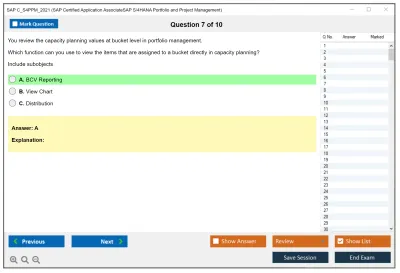 SAP C_S4PPM_2021 SAP Certified Associate - SAP S/4HANA Portfolio and Project Management Practice test exam simulator test engine exam Prep practice test questions answers Image 7