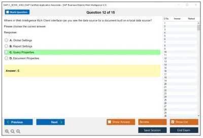 SAP C_BOWI_4302 SAP Certified Application Associate - SAP BusinessObjects Web Intelligence 4.3 Practice test exam simulator test engine exam Prep practice test questions answers Image 12
